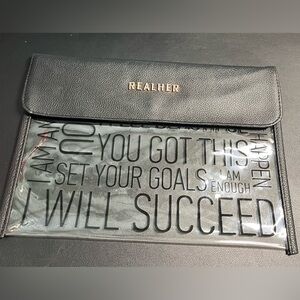Black REALHER Mskeup Bag with Motivational Text. Large Sized.